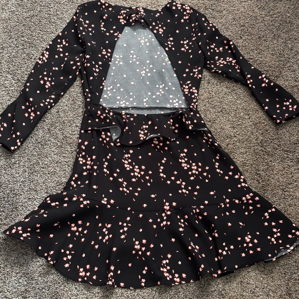 Divided Black Dress with Pink Floral Print